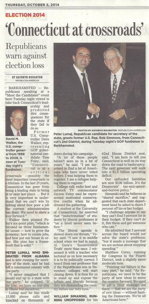 Republican American article on Barkhamsted RTC biannual event September 2014