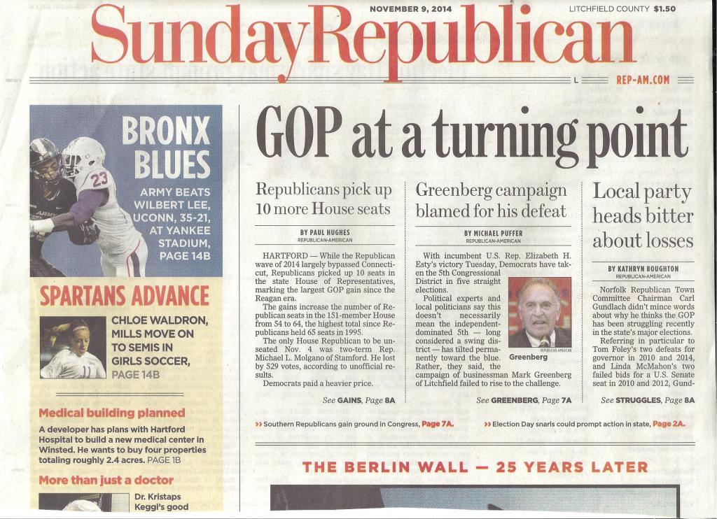 Republican American front page on CT GOP analysis and outcome 2014