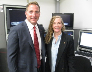 (l) Republican Congressional candidate Matthew Corey (CT-1) and (r) BRTC Chair Juliana Simone - Charter Studios September 2014