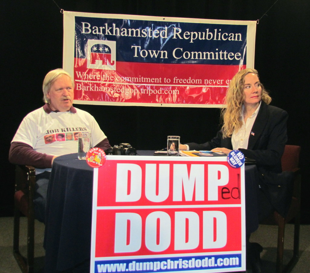 (l) Palin Smith, Dump Dodd campaign advocate and (r) Juliana Simone on set of Conservative Chat 2011.