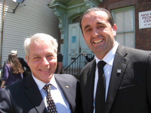 (l) State Senator Len Suzio and Peter Lumaj - New Haven protest about funding for communist office space June 2012