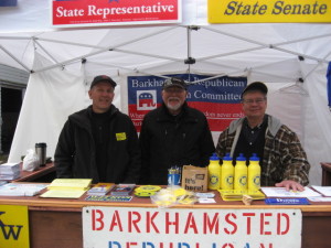 (l-r) former BRTC and BOF Chair David Moulton, BRTC member Ernie Little and BRTC member Ed Tibbets - Riverton Fair - BRTC booth - October 2012