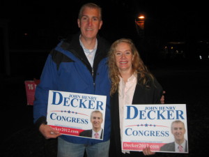 (l) Congressional Candidate John Henry Decker Election Night West Hartford and BRTC Chair Juliana Simone November 2012