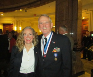 (l) Barkhamsted RTC Chair Juliana Simone and (r) Retired Colonel and Former Congressman Rob Simmons at CT Veteran's Hall of Fame Ceremony November 2010