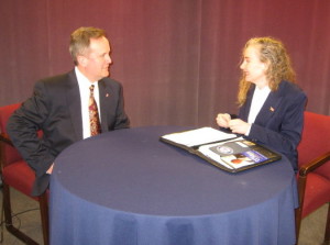 Republican candidate Bill Stevens (CT-5) and BRTC Chair Juliana Simone on set of "Conservative Chat"