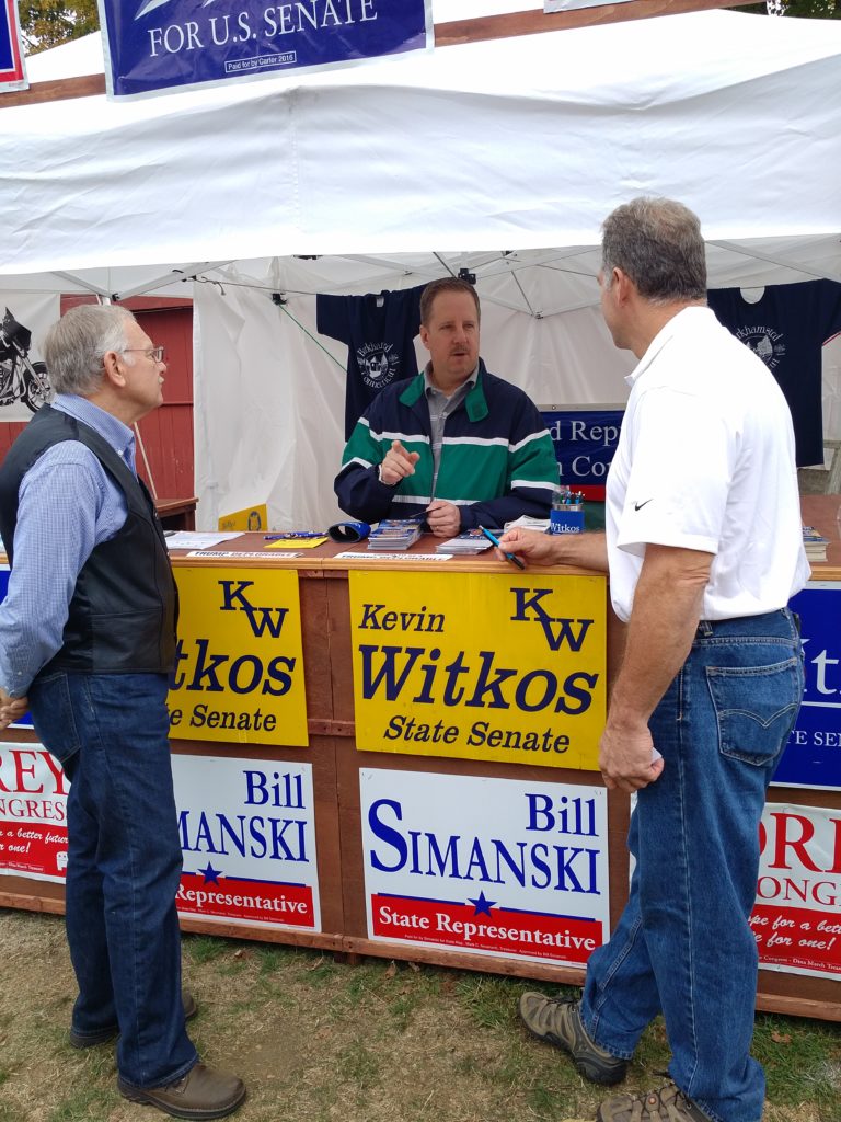 (l-r) State Rep. Wm. Simanski (R-62); Barkhamsted Selectman Mark Hemenway (R); Congressional candidate Matt Corey (CT-1) at Riverton Fair BRTC booth